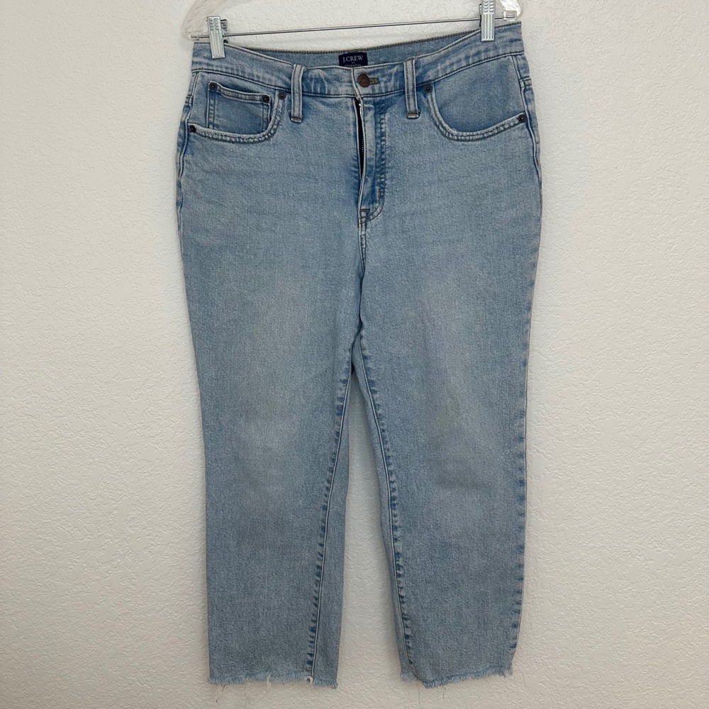 J.Crew Essential Size 30P Straight Leg Jean Light Blue Wash Raw Hem Denim Womens